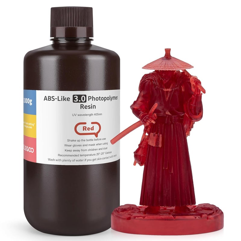 ELEGOO Upgraded ABS Like Resin 3.0, 405nm UV-Curing 3D Printer Resin with Higher Precision and Lower Shrinkage, Enhanced Strength and Toughness Photopolymer Resin for LCD Printer Clear Red 1000G - Image 1